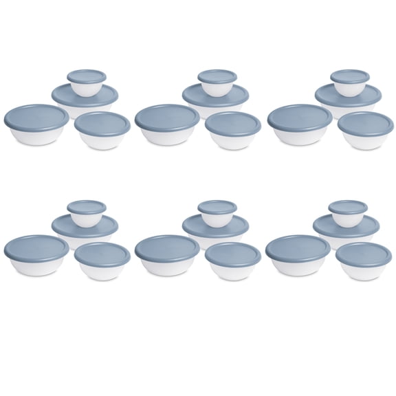 Sterilite 8 Piece Covered Bowl Set,  Four Lidded Sizes, For Prep, Serve & Store, Light Blue, 6 Count