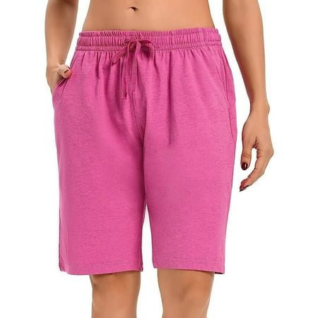 Tmtolofot Women s Gym Yoga Short Pants Stretchable Board Shorts Ladies High Waisted Quick Dry Beach Swimming Shorts for Women With Liner Pockets   1#Hot Pink   Medium