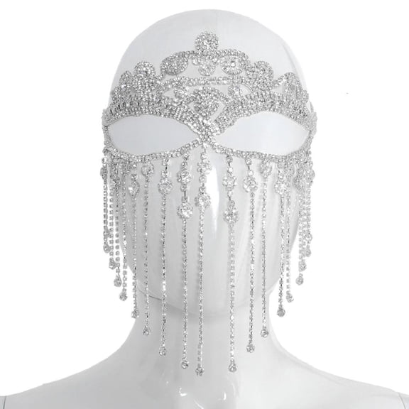 Yammee Full Rhinestones Tassels Mask Chain Decoration Face Veil for Women Bridals Wedding