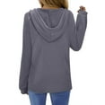 thumbnail image 2 of Fantaslook Hoodies for Women Waffle Knit Sweatshirts Drawstring Long Sleeve Tops Button V Neck Pullover, 2 of 9