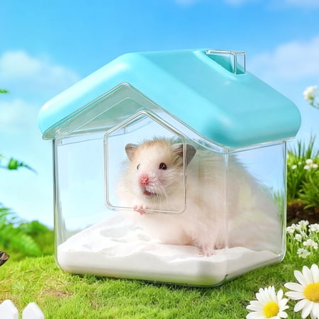 mdesiwst Hamster Bathtub House Shape Clear Visible Gerbil Dwarf Hamster Sand Bath Container Box Small Animals Bathroom Toilet Hamster Cage Accessories