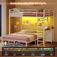 thumbnail image 3 of Aunfebrco Full Over Full Bunk Bed with Led Lights and 4 Drawers,L-shaped Bunk Bed with Desk,Metal Bunk Beds with Storage Headboard and Charging Station,Loft Bed with Safety Guardrail and Ladder,White, 3 of 9