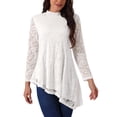 thumbnail image 1 of INSPIRAR CHIC Blusas de Encaje para Mujeres de Manga Larga Cuello Mock Dobladillo Asimétrico Casual Elegante Tallas XL Blanca, 1 of 5