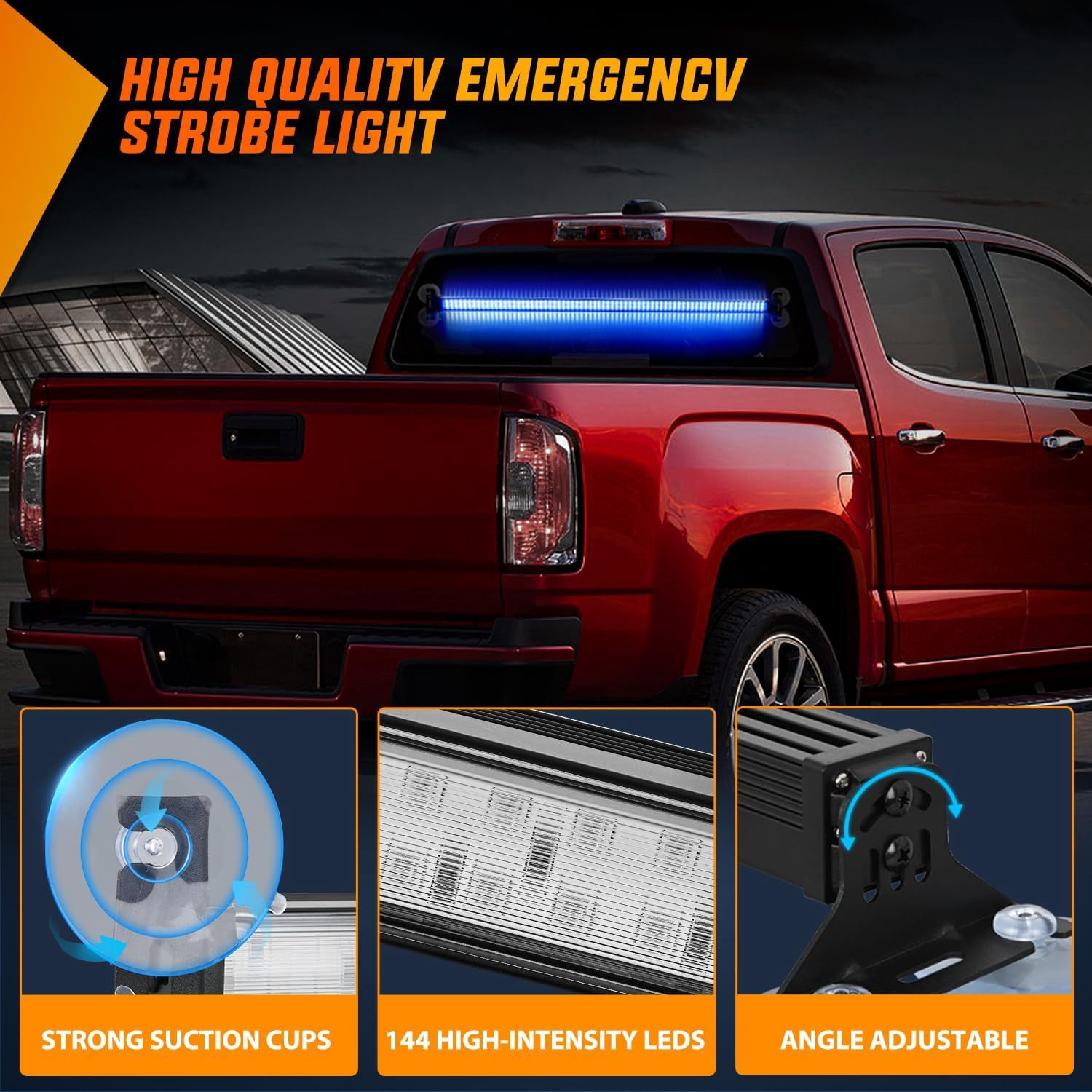 Nilight 144LED Traffic Advisor Strobe Light Bar with Blue Emergency Warning Lights Hazard Interior Front/Rear Windshield Flashing for Cars Plow Trucks Construction Vehicles