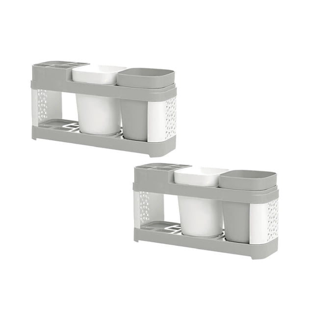 Oleegame 2PC Spoon And Lid Rest Toothpaste Set Stand Holder Rack Shelf Toothbrush Plastic Storage Cup Bathroom Bathroom Products Gray