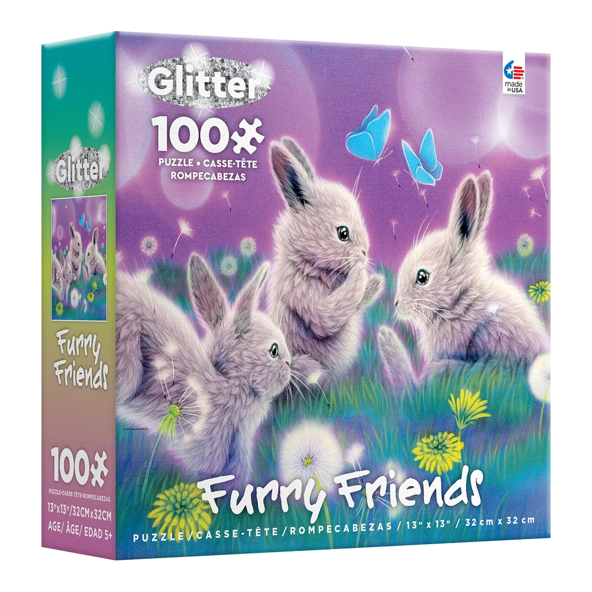 Ceaco - Furry Friends Glitter - Spring has Sprung - 100 Piece Interlocking Jigsaw Kids Puzzle