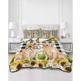 thumbnail image 2 of Quilts Full Size Bedding Set, Cute Puppy Sunflowers Lightweight Quilted Comforter, Farmhouse Eucalyptus Black White Soft Reversible Bedspread Coverlet with Pillow Covers for All Season, 78" x 90", 2 of 7