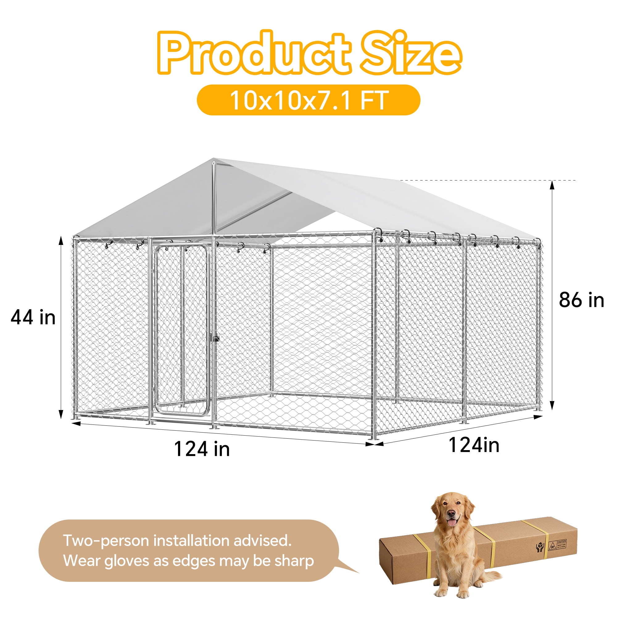 TIME RAY 10x10 Outdoor Dog Kennel Outside Heavy Duty Dog Enclosure with Waterproof UV-Resistant Cover and Security Lock