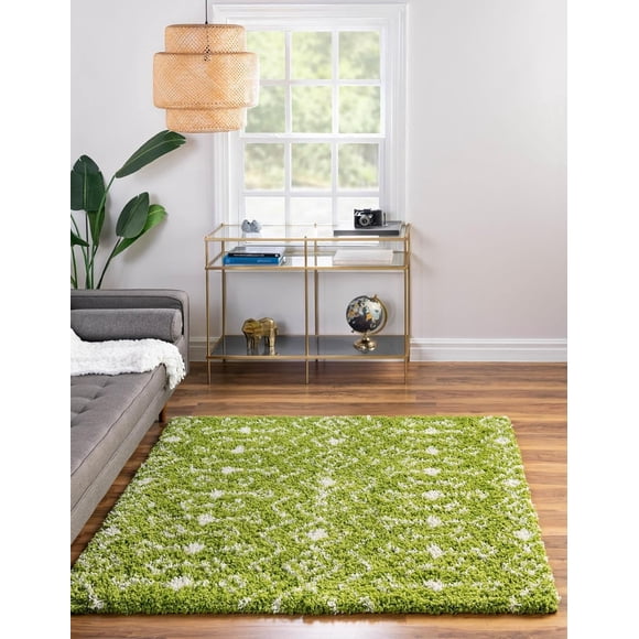 Rugs.com Moroccan Trellis Shag Collection Rug – 5' Square Green Shag Rug Perfect for Living Rooms, Kitchens, Entryways