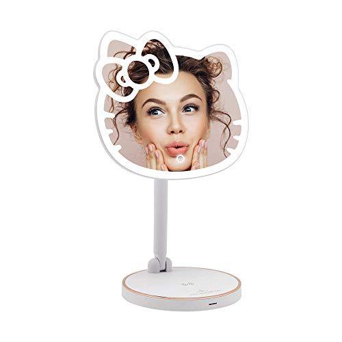 Impressions Vanity Hello Kitty Tabletop Mount LED Rechargeable Makeup Mirror with 360 Degree Rotation, Touch Sensor Desk Mirror with Light Strip and Adjustable Brightness