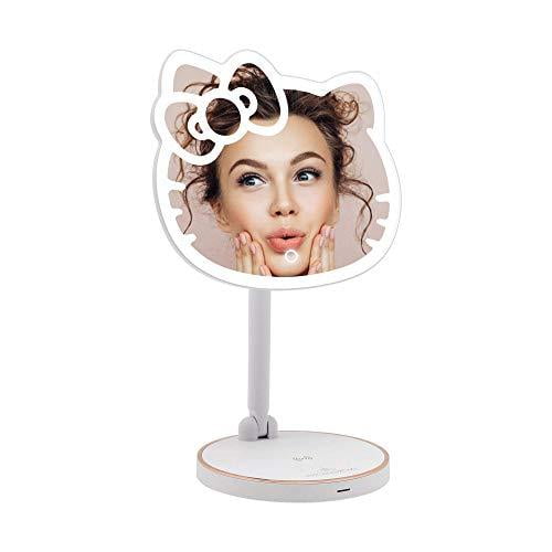 Impressions Vanity Hello Kitty Miroir de Maquillage à Montage sur Table à DEL Rechargeable avec Rotation à 360 Degrés, Miroir de Bureau à Capteur Tactile avec Bande Lumineuse et Luminosité Réglable