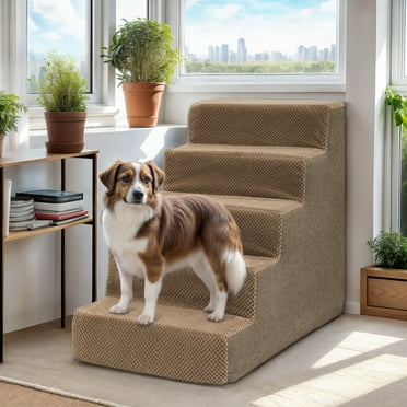 Wooflex Brown 5-Step Dog Stairs - Indoor Pet Steps with Removable Cover, Machine Washable