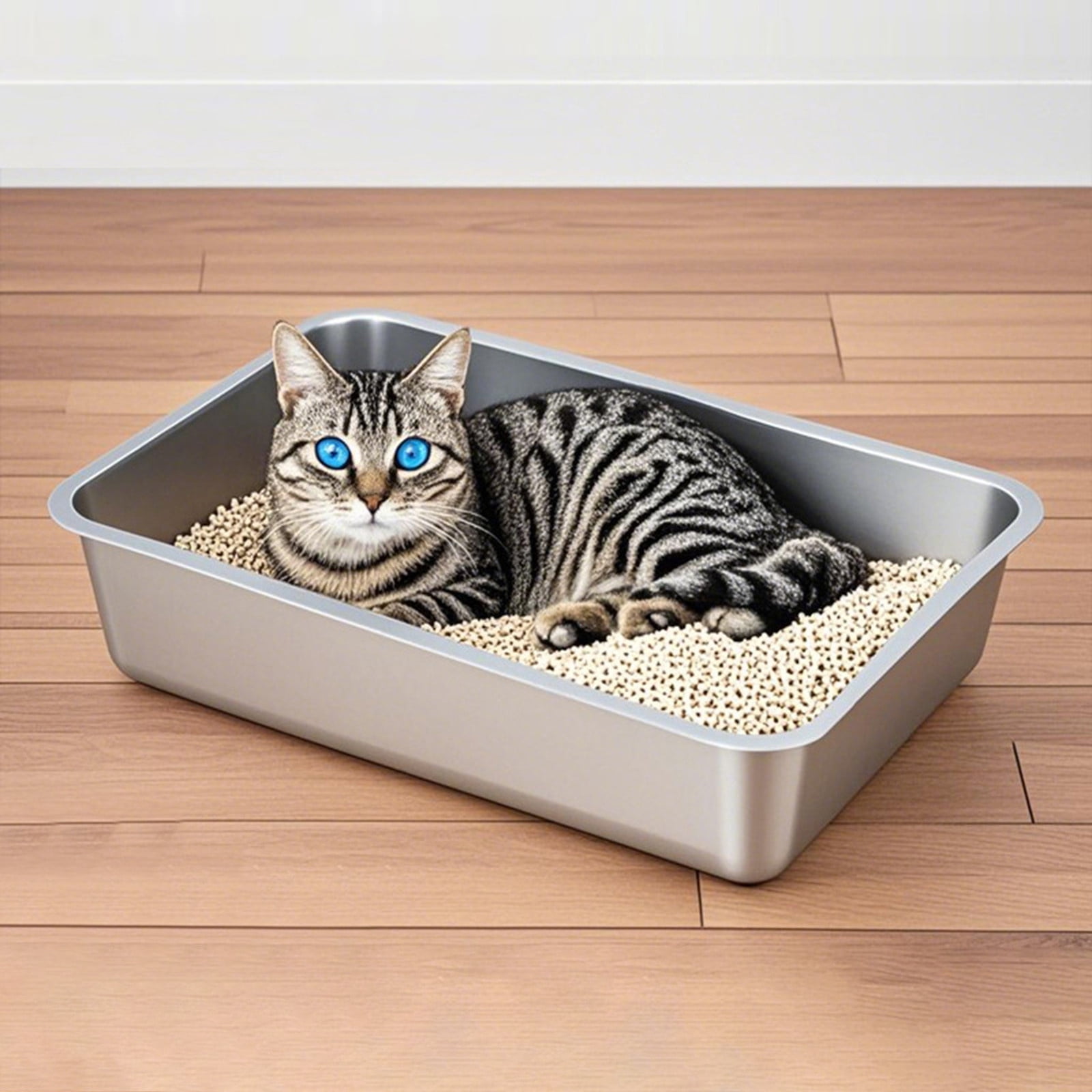 Stainless Steel Cat Litter Box Extra Large High Sided Metal Litter Tray for Big Cats Odorless,Non-Stick Surface,Easy Clean Anti-Leak Durable Design for Kittens Adult Cats(23.62*15.75*5.91Inch)