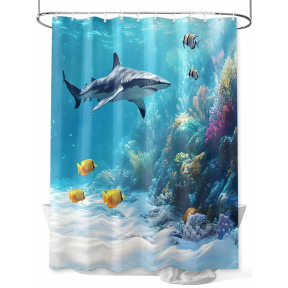 Fsddascl Shark Coastal Shower Curtain Set - 36" x 78" Washable Bathtub Curtain with 12 Hooks, Summer Beach Coral Ocean Nautical Waterproof Fabric Stall Shower Curtains for Bathroom/Bathtub Décor