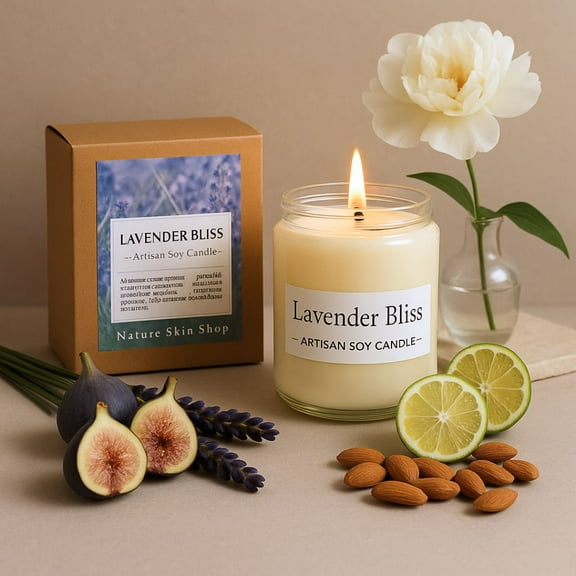 Nature Skin Shop Lavender Bliss Artisan Soy Candle – Hand-Poured Natural Soy Wax Candle with Calming Floral Aroma – 8 oz Jar