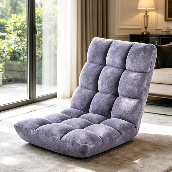 LOGYAT Adjustable Floor Chair with Back Support, Foldable Japanese Style Meditation Seat, Portable Gaming Reading Chair for Adults Teens, Comfortable Cushion, Light Grey