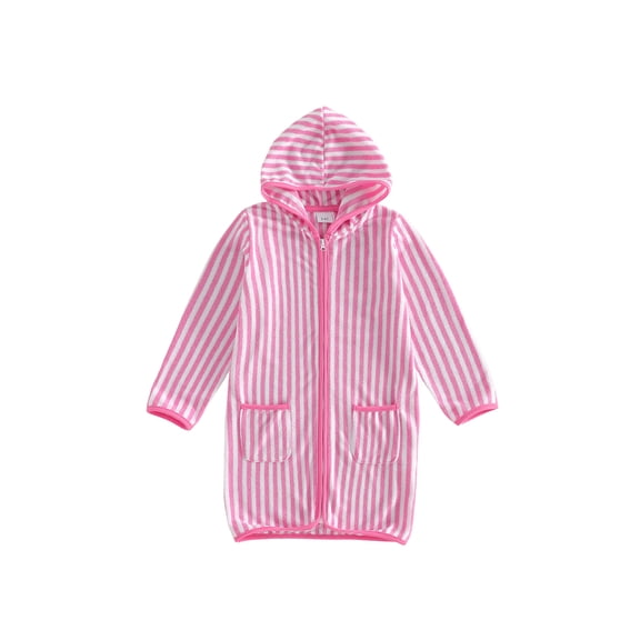 BemeyourBBs Kids Toddler Baby Girl Boy Terry Swim Cover Up Summer Beach Towel Swimsuit Coverups Baby Poncho For Kids Zip Up Long Sleeve Striped Hooded Bathing Suit Cover Up One Piece Swimsuits