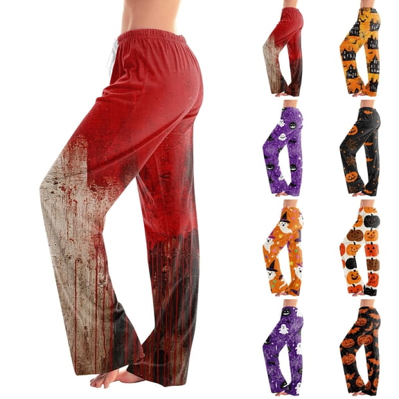 Halloween Womens Pajama Pants Soft Lounge Pajama Pants Funny Halloween Party Graphic Elastic Waist Drawstring Trendy Pj Pants Women Red L