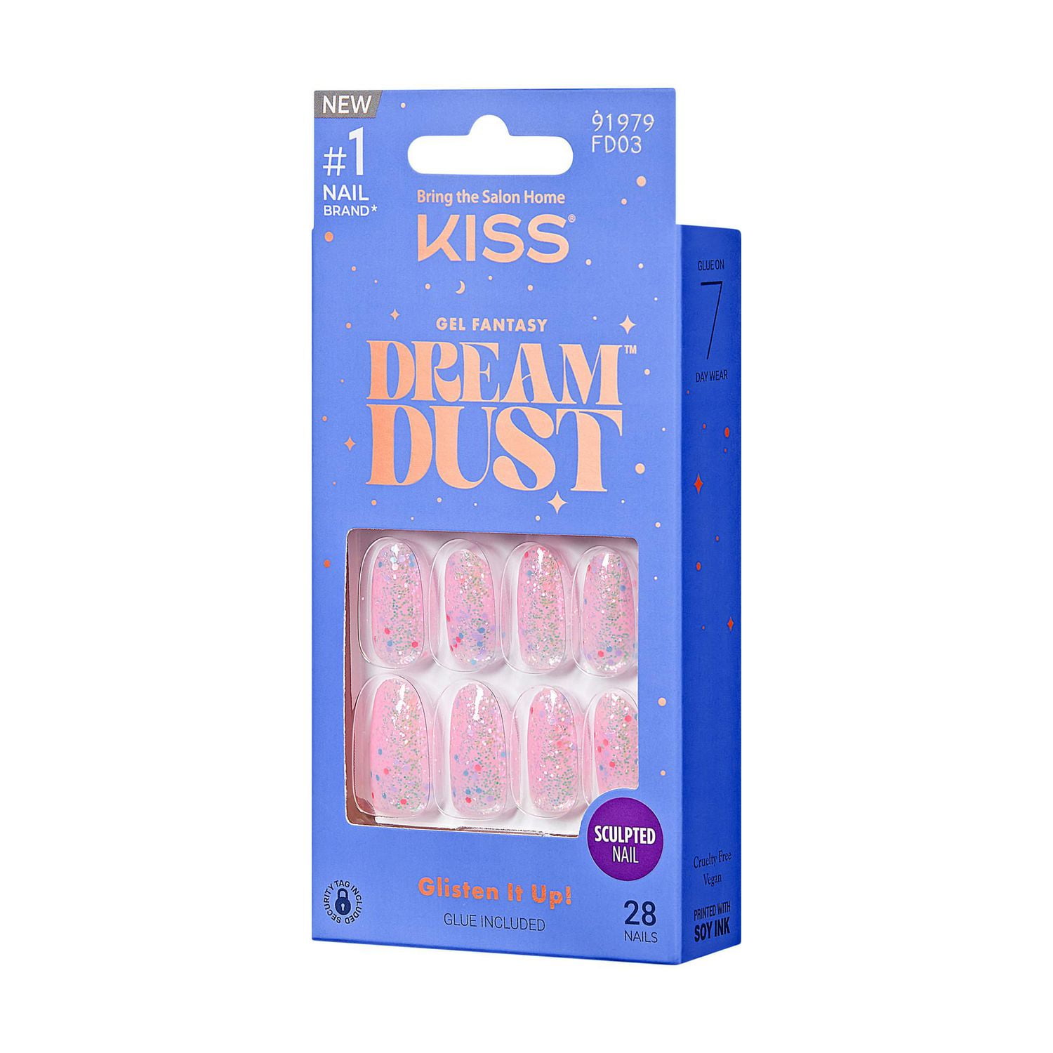 KISS Gel Fantasy Dreamdust, Diamonds 4 Me, Medium Oval, 28 count., Diamond 4 Me
