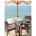 thumbnail image 2 of Coastal Corals Shells Outdoor Tablecloth - 60x60 Inch Square Dining Table Cover, Ocean Marine Life Sstarfish Black Plaid Waterproof Outdoor Table Cloth with Umbrella Hole & Zipper for Picnic/Patio, 2 of 7