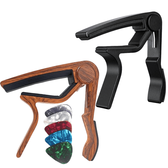 TAETOE 2 Pack Rosewood and Black Guitar Capo - Capo Guitar Clamp for Acoustic Electric Bass Guitar Ukulele