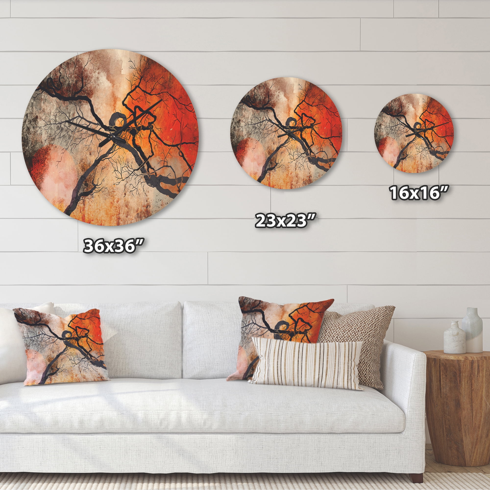 Designart 'Red Sun With Surrealistic Trees' Modern Wood Wall Clock