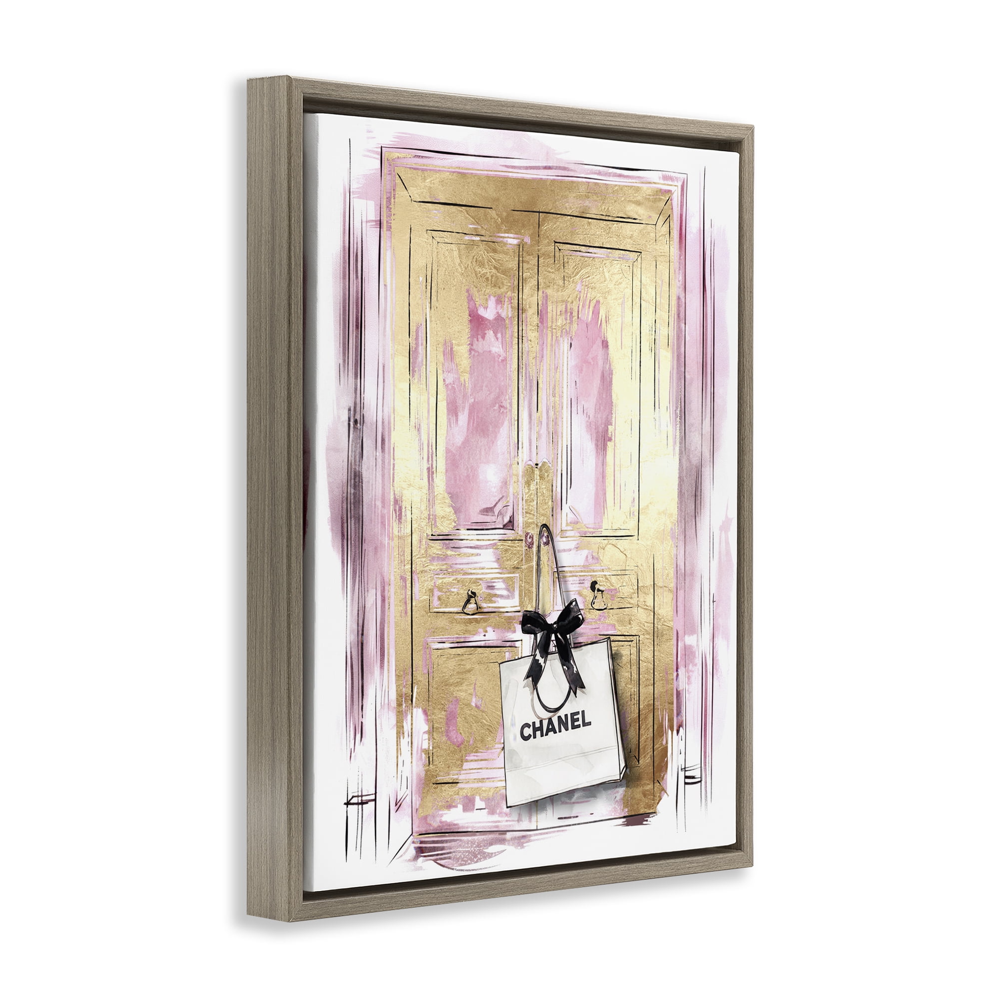 Stupell Industries Shopping Bag on Door Fashion Painting Brown Floater Framed Canvas Art Print Wall Art, 25 x 31