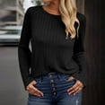 thumbnail image 6 of ClodeEU Long Sleeve Shirts for Women,Ribbed Knit Curved Hem Tunic Tops,Loose Fit Dressy Crewneck Pullover Sweaters Black,Womens Plus S, 6 of 8