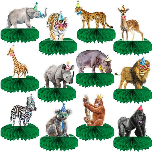Artículos de fiesta Yeaqee Jungle Animals, centros de mesa en forma de panal