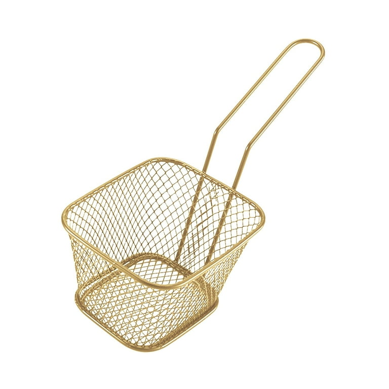 Frying Basket, Food Presentation Strainer Portable Fryer Strainer French Fry  Chip Basket, French Fries Holder for Pasta, Cooking Hot Pot Salads Aureate  large 