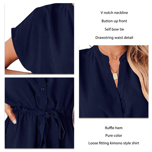 Women Pure Color Shirt, Ruffle Hem Women's Button Down Blouse Light Polyester Skin Friendly For Vacation For Office For Club ANGGREK Otros