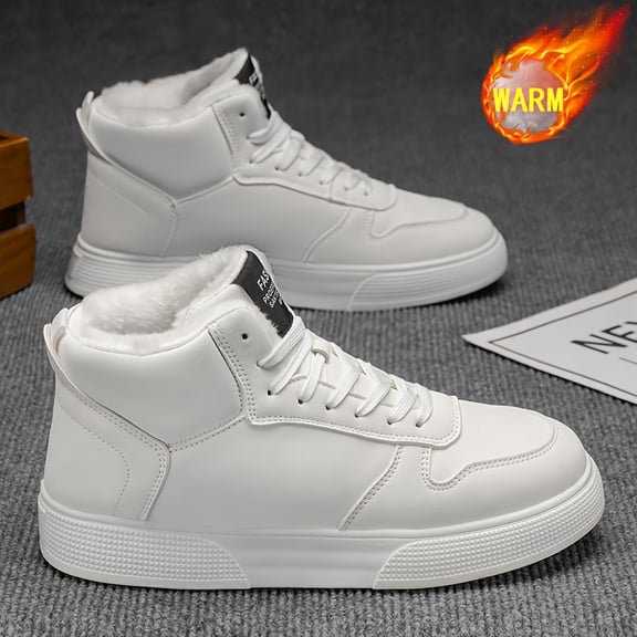 Men's All-Terrain Winter Boots - Upper & PVC Cushioned Sole, Black/White Outdoor Shoes, Lace-Up Ankle-High Design for Hiking, Snow and Everyday Winter Wear - Durable & Comfortable Cold-Weather Boots