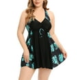 thumbnail image 1 of xiaxaixu Women Plus Size Swimsuit Outfits Floral/Leaves Print Patchwork Sleeveless Drawstring Tank Tops Shorts Swimwear Set, 1 of 8