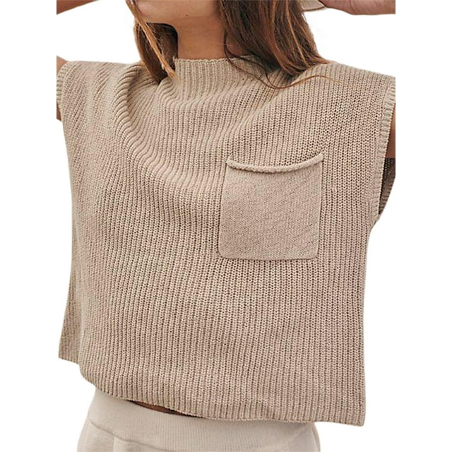 Gupgi Women Short Sleeve Sweater Knit Crop Top Solid Color Ribbed Tank Top