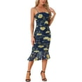 thumbnail image 1 of Vestido Bodycon sin mangas de tirantes espagueti para mujer Inspire Chic, con estampado floral, fruncido, midi, para fiesta y club, color azul, talla XL, 1 of 6