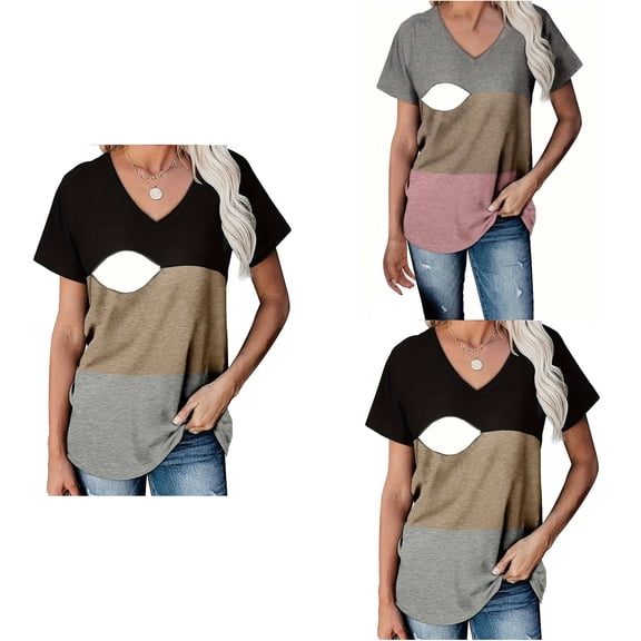 Loopsun Womens Tops, Nursing Shirts for Maternity, Women's Round Neck Short Sleeve Pullover Casual Nursing Top Maternity Shirts Black, XXL