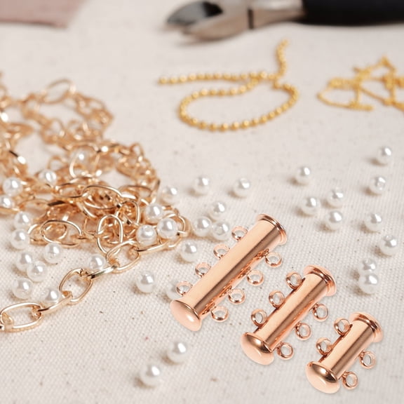 3pcs Rose Multi-Strand Tube Connector Clasps with Lock for Layered Necklaces, Bracelets, and Crafting