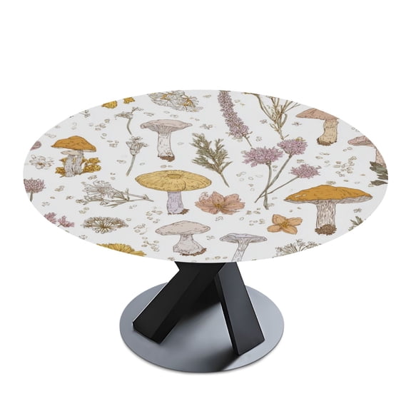 Round Premium Polyester Tablecloth Round Table Cloth Cover For Kitchen And Dining Room Mushrooms and Wildflowers
