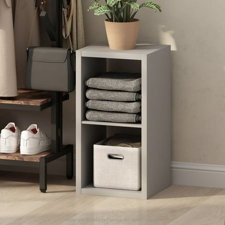 Furinno Cubic Open Back Multipurpose Clothing & Closet Storage Organizer Shelf, 2-Cube, Light Grey