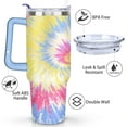 thumbnail image 3 of Blue, Pink and Yellow Tie-dye 40 Oz Tumbler with Handle Lid and Straw, Stainless Steel Double Walled Vacuum Insulated Cup, Cute Birthday Gifts Tumbler for Women Men Friends, 3 of 7
