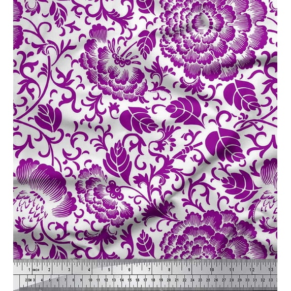 Soimoi Rayon Fabric Leaves & Marigold Artistic Print Fabric by the Yard 42 Inch Wide