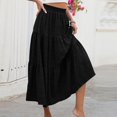 thumbnail image 3 of Wutalume Women's Fashion Summer Bohemian Solid Color Elastic Waist A-Line Pocket Half Length Skirt, Casual and Beachwear Style,Black L, 3 of 7