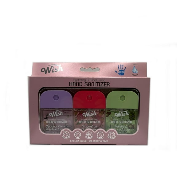 Wish Hand Sanitizer Spray 1.2 Fl Oz 3Pack (35ml) CoconutCream-DragonFruit-Vanilla