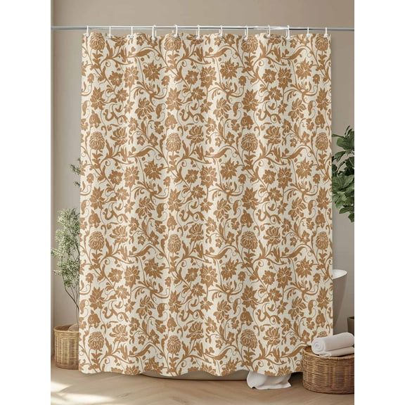 Shower Curtain, Vintage Wildflower Orange Floral Waterproof Shower Curtain Set with Hooks for Bathroom Showers,Stalls and Bathtubs,72x72In RRustic Retro Linen Texture