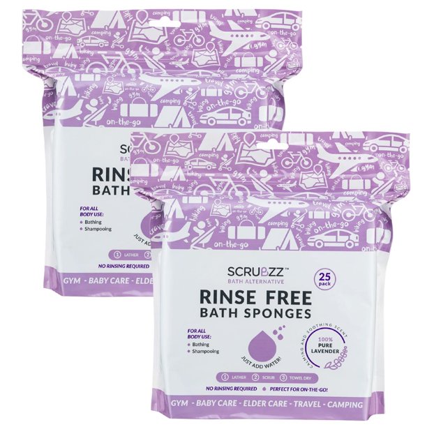 Scrubzz Rinse Free Bath Sponge, No Rinse Bathing Wipes, Lavender