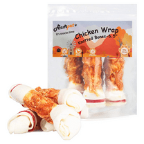 ASMPET 6.5" Rawhide Dog Bone, Long Lasting Chicken Wrapped Dog Treats (4/Pack), Beefhide Bone for Large Dogs, 11oz