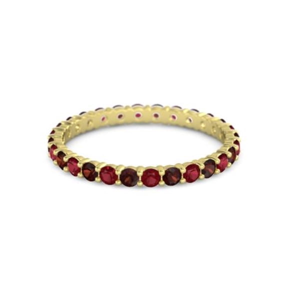 925 Sterling Silver Round Ruby Garnet Yellow Plated Eternity Band Ring