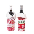 thumbnail image 1 of Juego de 2 fundas tejidas para botellas de vino con cuello de piel sintética para decoración de fiesta navideña, 1 of 5