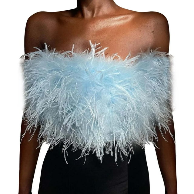 Top with Feathers Crop Top Pack Stylish Color Furry Tube Top And Versatile Top
