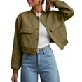 thumbnail image 2 of GEWSEY Women's Spring Varsity Bomber Jackets Long Sleeve Cropped Button Down Casual Coat with Pockets Outwear (Army Green, L), 2 of 5